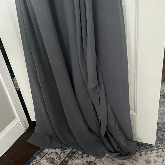 NWT Jenny Yoo Elliya Morning Slate Gray Halter high slit Bridesmaid Dress Sz 18 - Picture 8 of 13